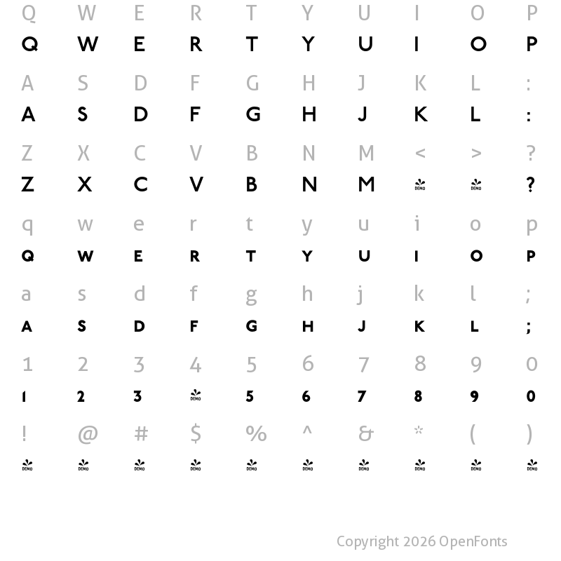 Character Map of FONTSPRING DEMO - P22 Underground Demi PCp Regular