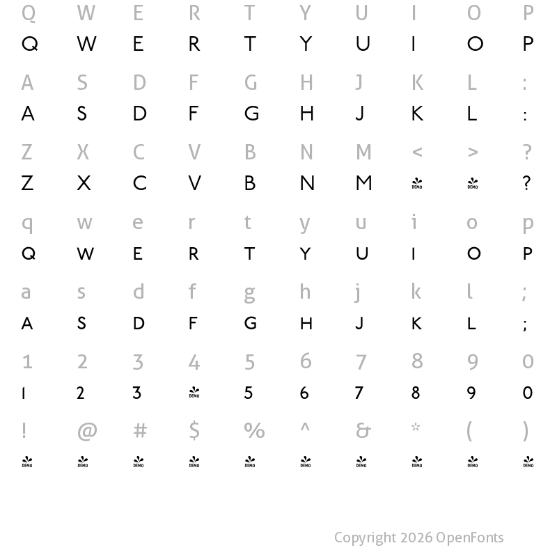 Character Map of FONTSPRING DEMO - P22 Underground GR Book SC Regular