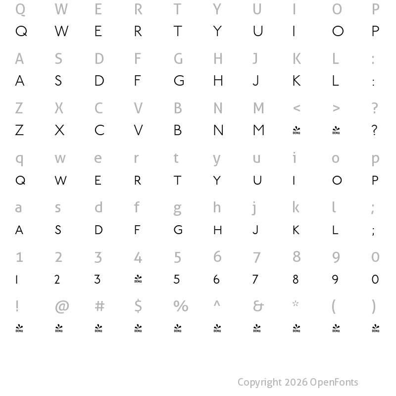 Character Map of FONTSPRING DEMO - P22 Underground GR Light SC Regular