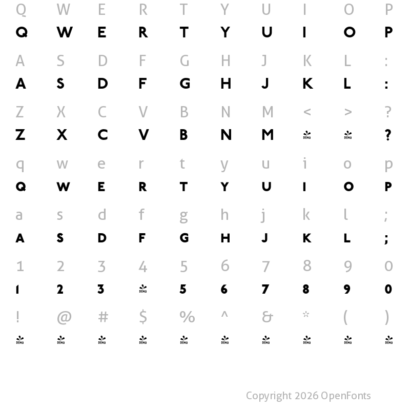 Character Map of FONTSPRING DEMO - P22 Underground Heavy SC Regular