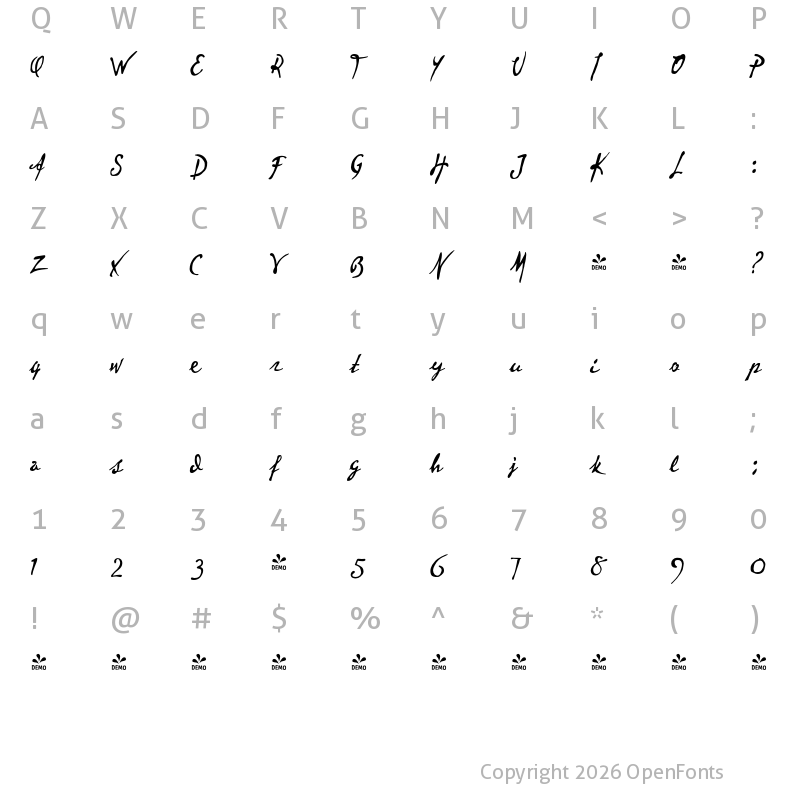 Character Map of FONTSPRING DEMO - P22 Vincent Regular