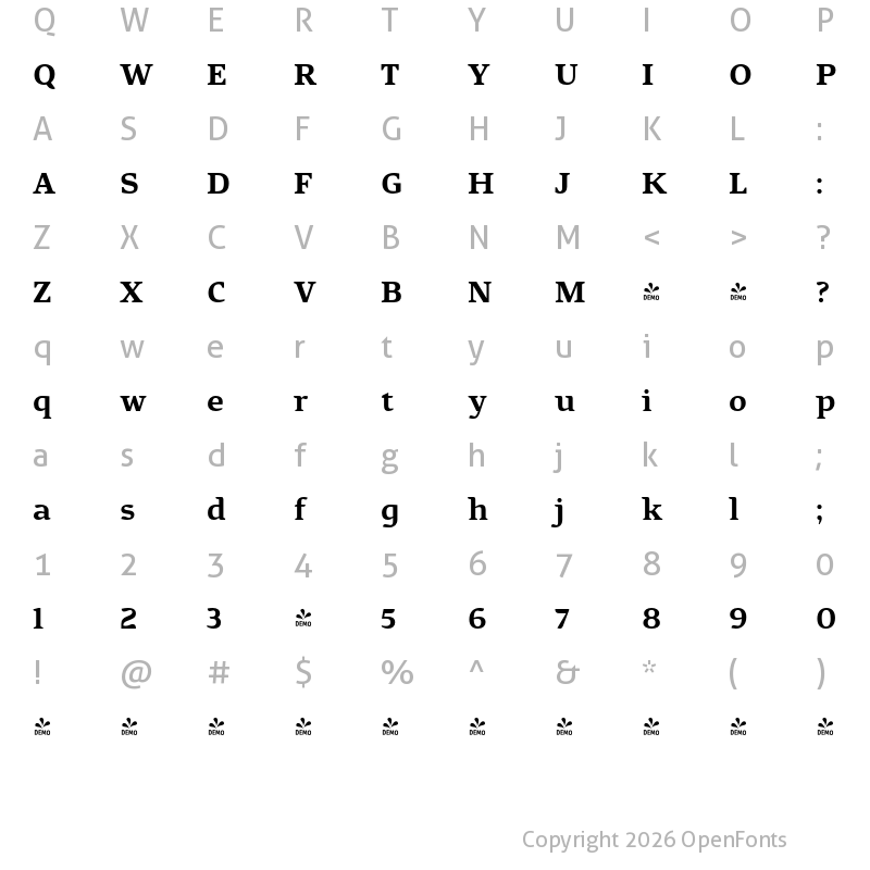 Character Map of FONTSPRING DEMO - Pagewalker Bold