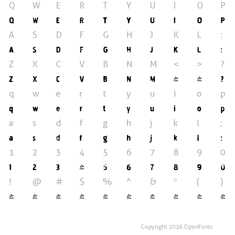 Character Map of FONTSPRING DEMO - Pakenham Ink Regular