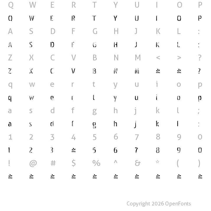 Character Map of FONTSPRING DEMO - Pakenham Spraypaint Regular