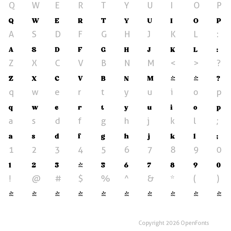 Character Map of FONTSPRING DEMO - Palm Shine Regular