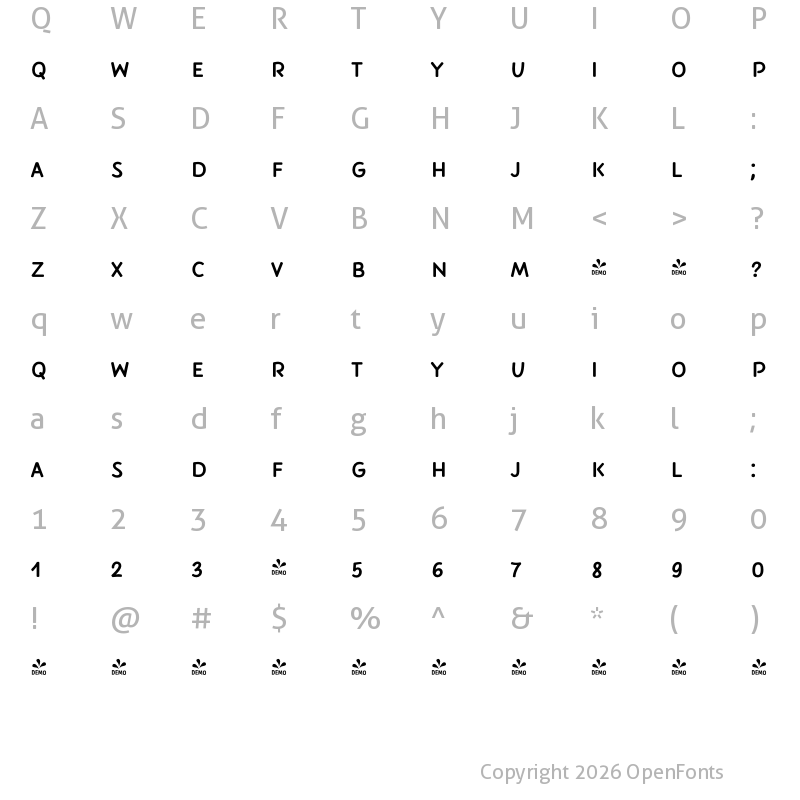 Character Map of FONTSPRING DEMO - PalominoSansC Two Regular