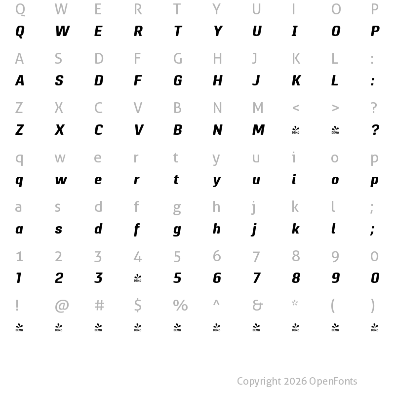Character Map of FONTSPRING DEMO - Pancetta Pro Bold Italic