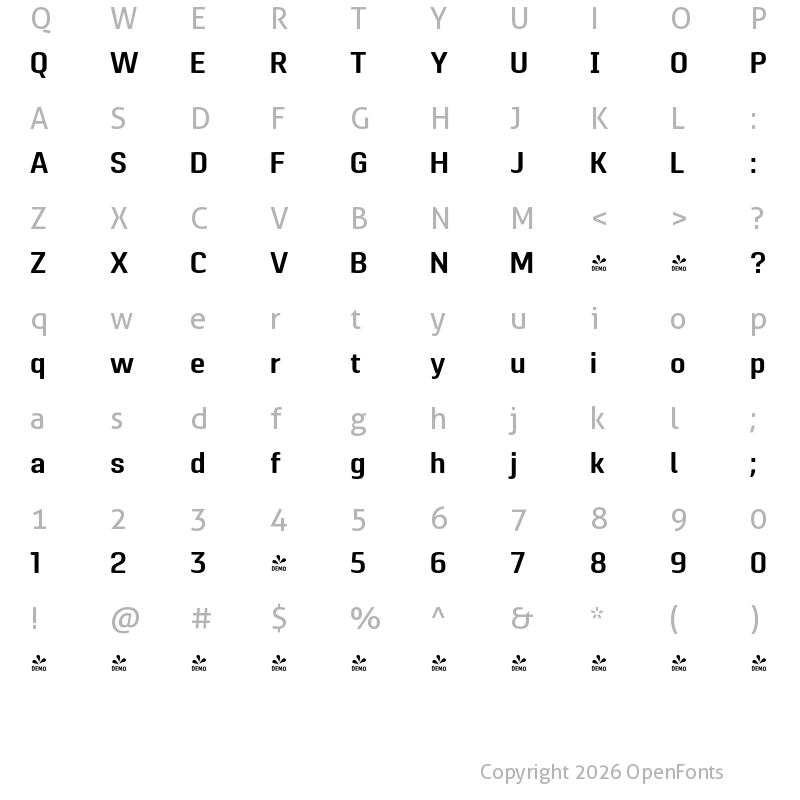 Character Map of FONTSPRING DEMO - Pancetta Pro SmBd Regular