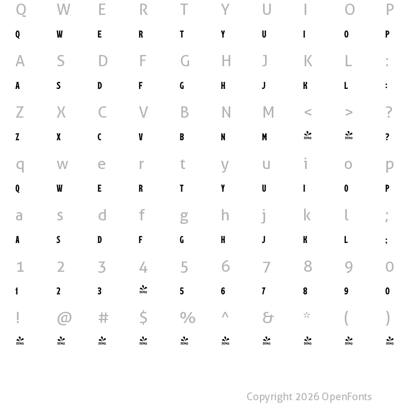 Character Map of FONTSPRING DEMO - PaperTiger Srf Bold