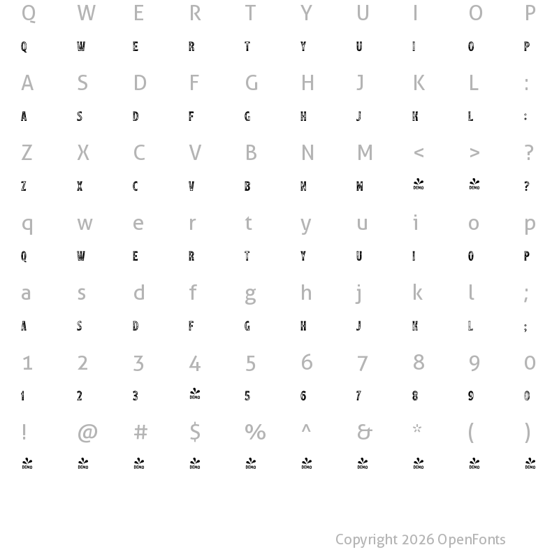 Character Map of FONTSPRING DEMO - PaperTiger Srf P Bold