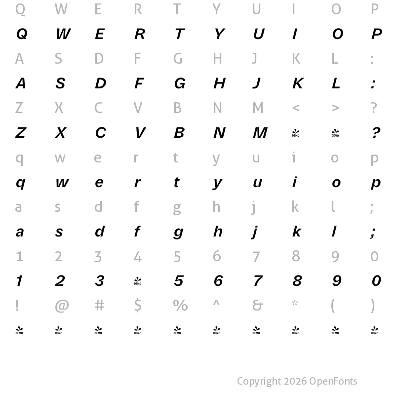Character Map of FONTSPRING DEMO - Parabolica Text Bold Italic