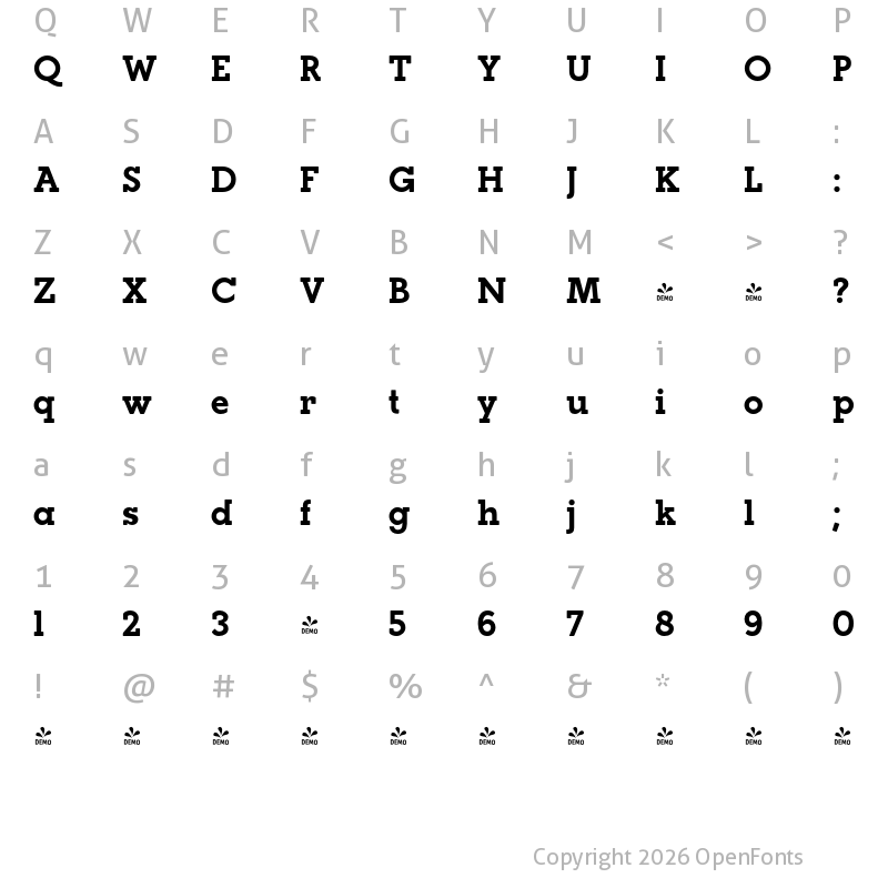 Character Map of FONTSPRING DEMO - Paralex Bold