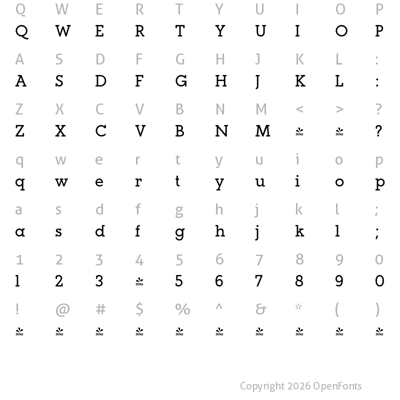 Character Map of FONTSPRING DEMO - Paralex Regular