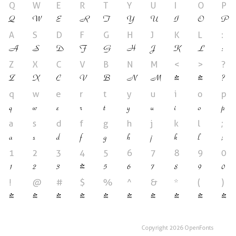 Character Map of FONTSPRING DEMO - Park Avenue FS Regular