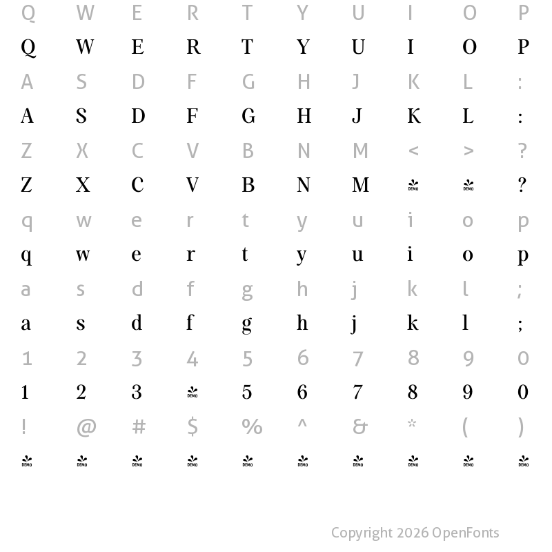 Character Map of FONTSPRING DEMO - Patchouli Display Bold