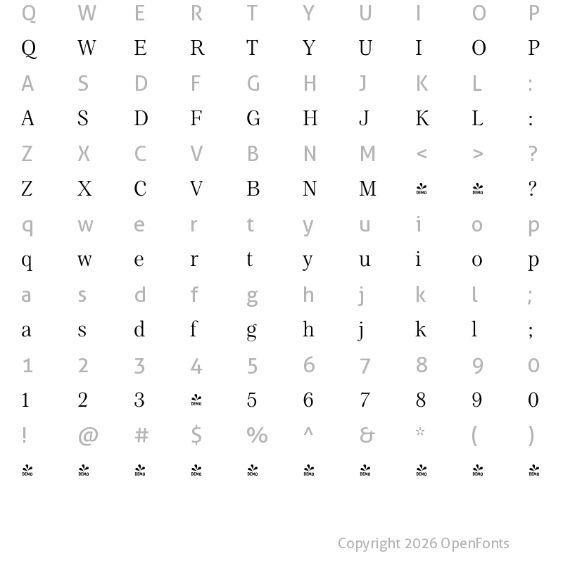 Character Map of FONTSPRING DEMO - Patchouli Display Regular