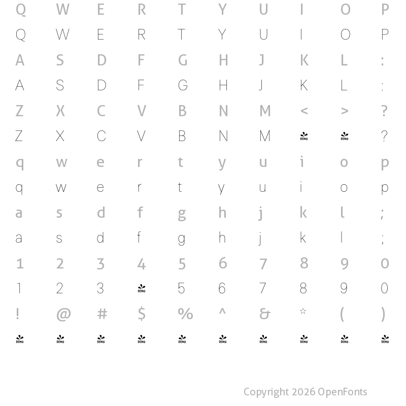 Character Map of FONTSPRING DEMO - Paul Grotesk Soft Thin Regular