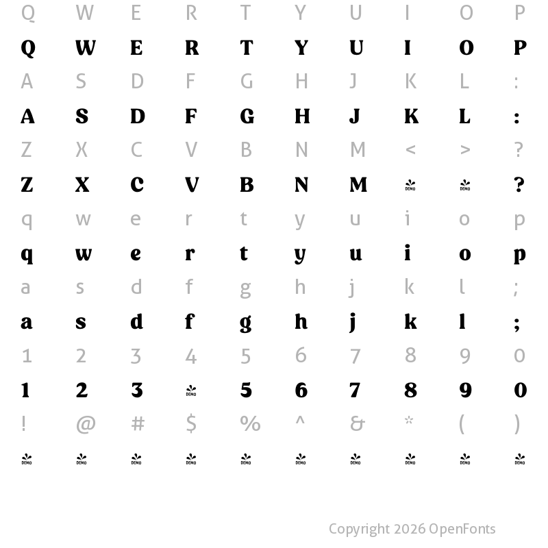 Character Map of FONTSPRING DEMO - Peachi Black Regular