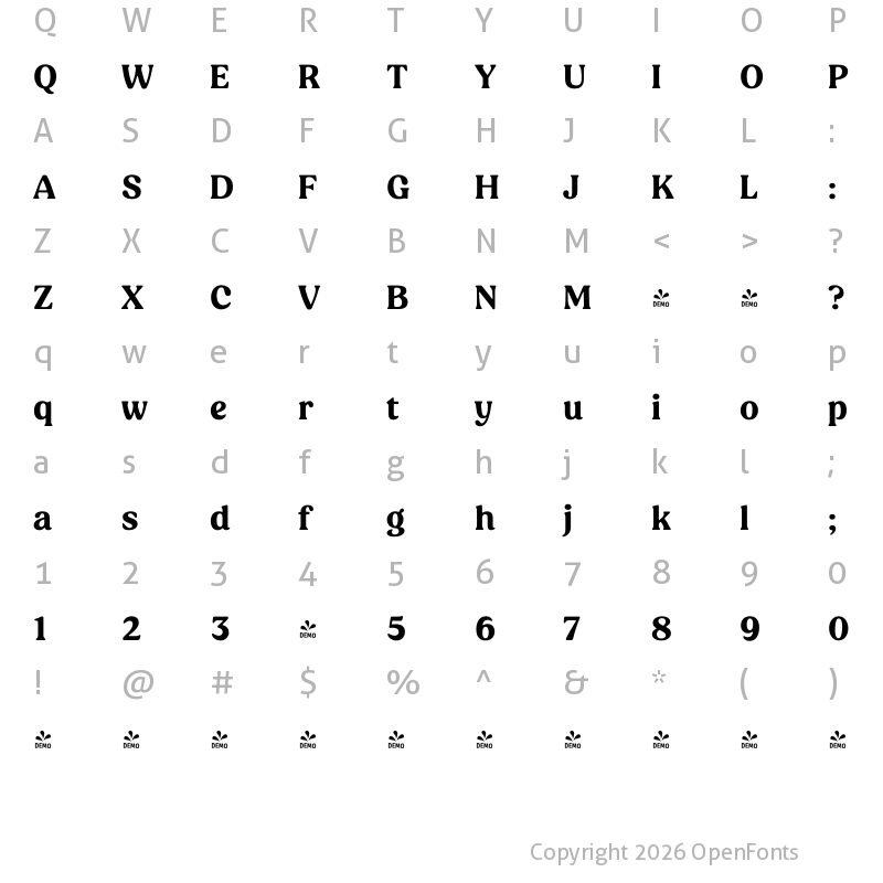 Character Map of FONTSPRING DEMO - Peachi Bold