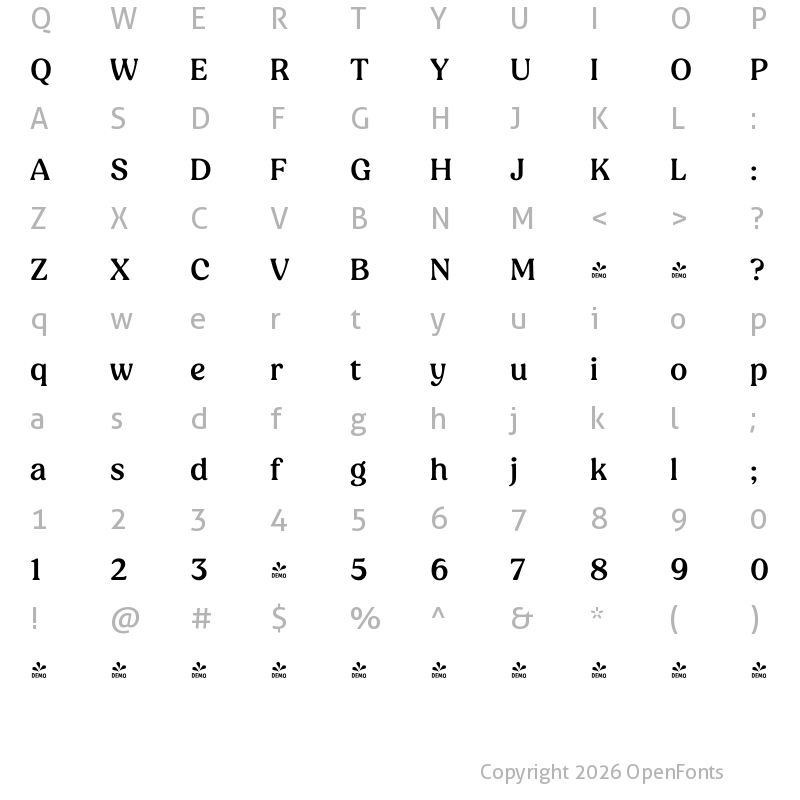 Character Map of FONTSPRING DEMO - Peachi Medium Regular