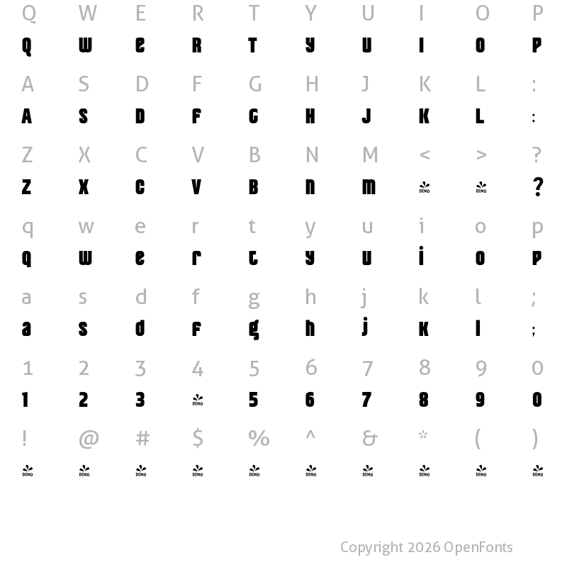Character Map of FONTSPRING DEMO - Pearorange Black Regular