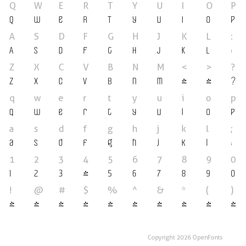 Character Map of FONTSPRING DEMO - Pearorange Light Regular