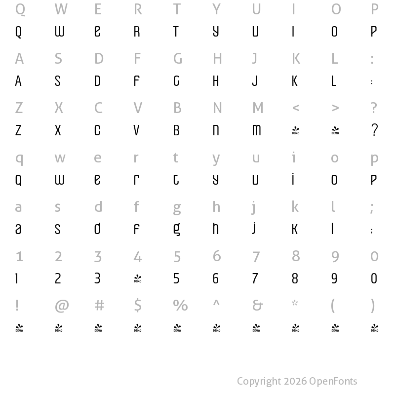 Character Map of FONTSPRING DEMO - Pearorange Regular