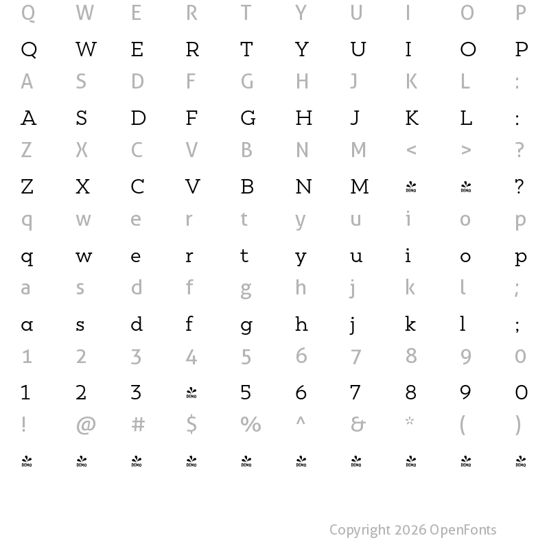 Character Map of FONTSPRING DEMO - Peckham Regular