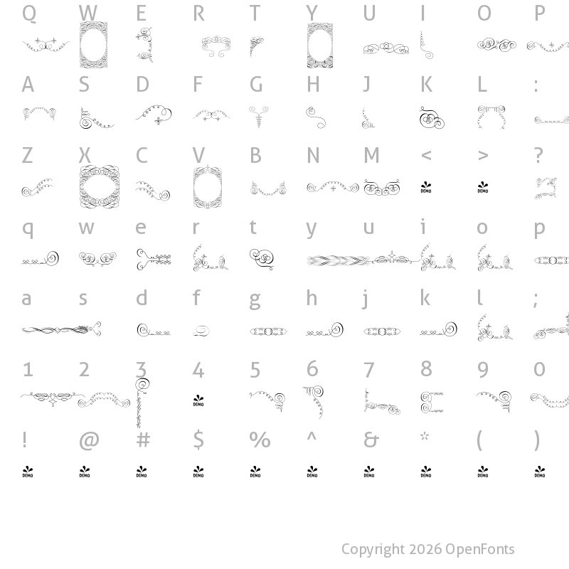 Character Map of FONTSPRING DEMO - Penabico Ornaments Two Regular