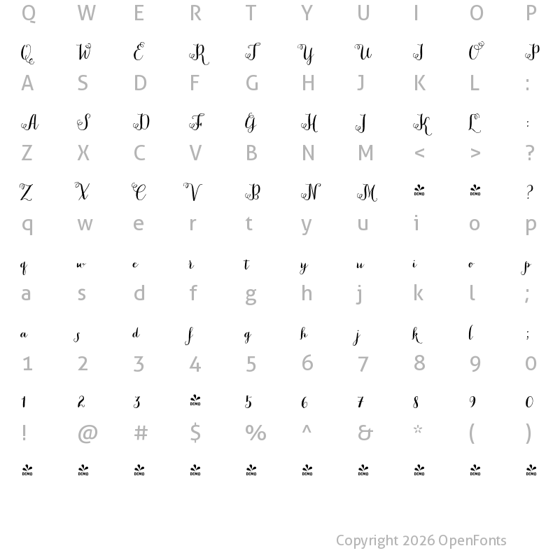 Character Map of FONTSPRING DEMO - Peoni Pro Regular