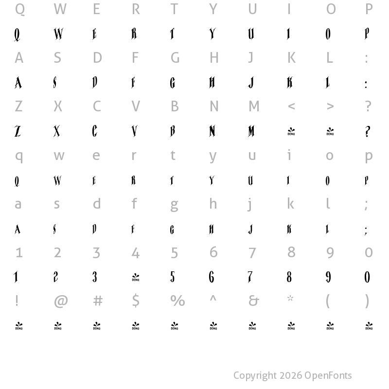 Character Map of FONTSPRING DEMO - Perron No1 No1