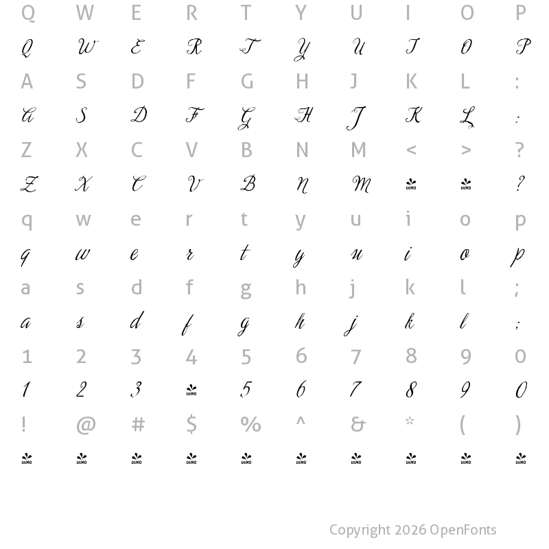 Character Map of FONTSPRING DEMO - Perron No2Italic No2Italic