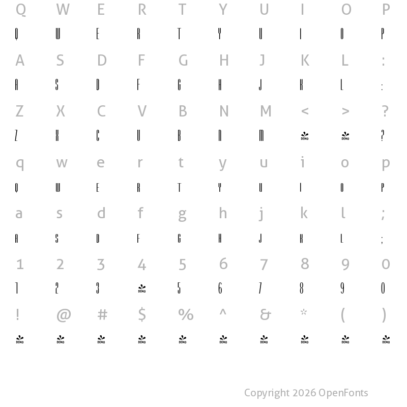 Character Map of FONTSPRING DEMO - Perron No3 No3