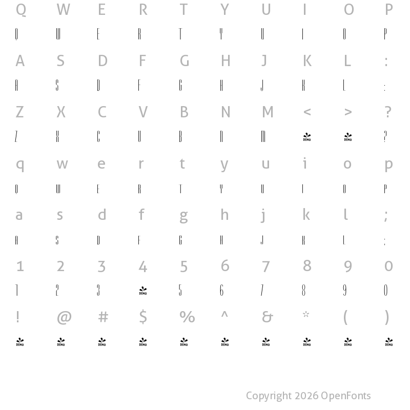 Character Map of FONTSPRING DEMO - Perron No3Light No3Light