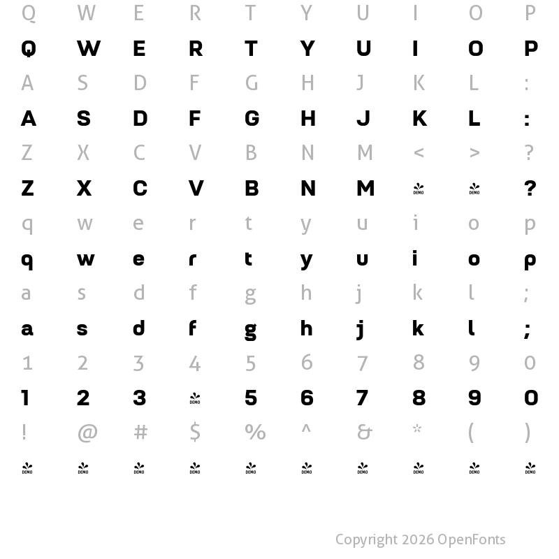 Character Map of FONTSPRING DEMO - Petrov Sans ExtraBold Regular