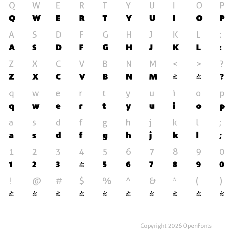 Character Map of FONTSPRING DEMO - Phoenica PRO Black Bold