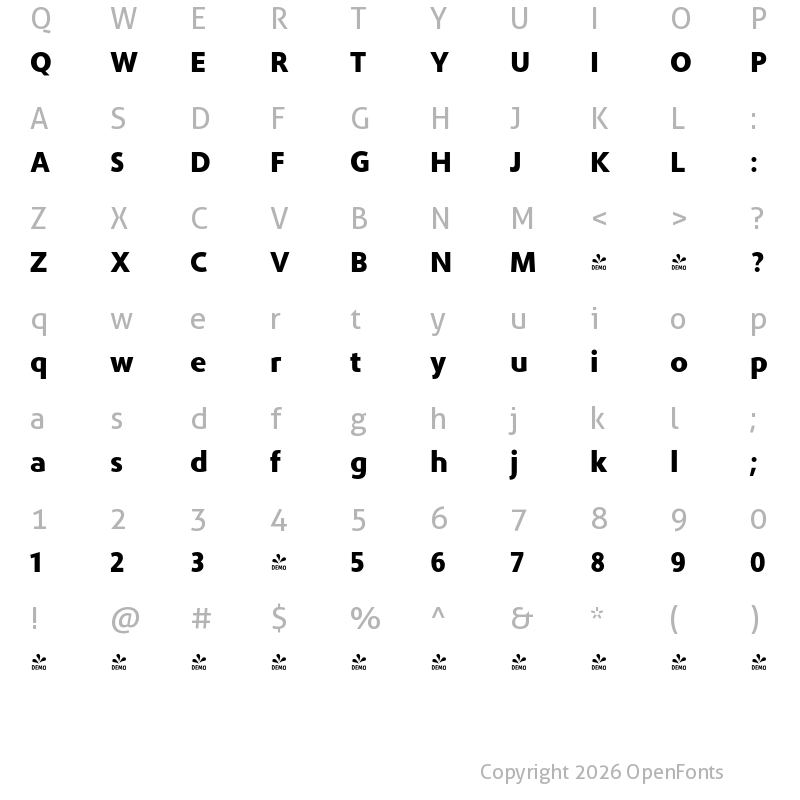 Character Map of FONTSPRING DEMO - Phoenica PRO Black Regular