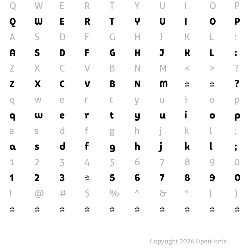 Character Map of FONTSPRING DEMO - Picaflor Soft Bold Regular