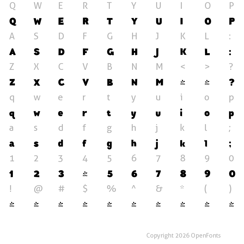 Character Map of FONTSPRING DEMO - Pines Black Regular