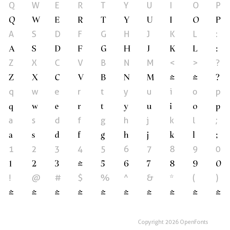 Character Map of FONTSPRING DEMO - Plaisir Medium Regular