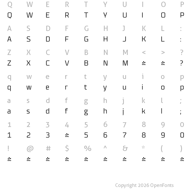 Character Map of FONTSPRING DEMO - Plasma Light Regular