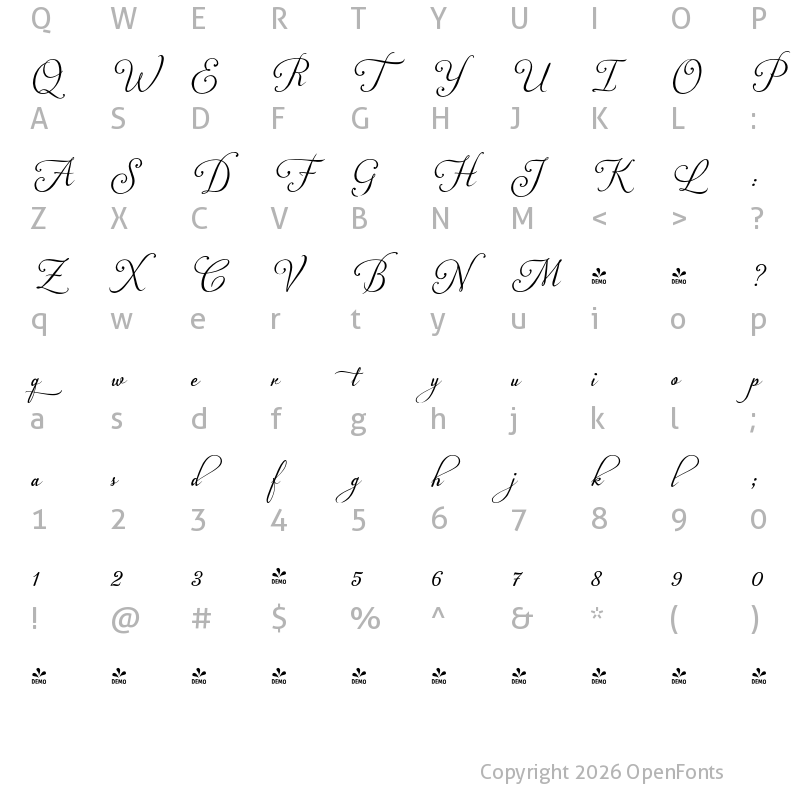 Character Map of FONTSPRING DEMO - Plebeya Swash 2 Regular