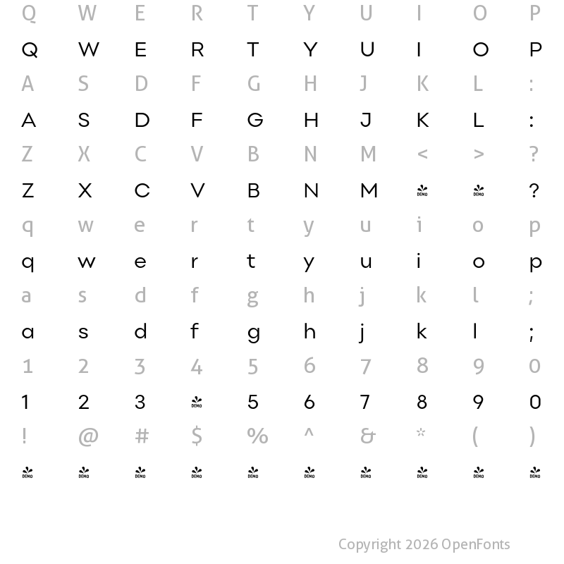 Character Map of FONTSPRING DEMO - Point Book Regular