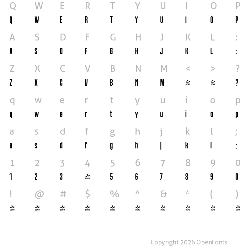 Character Map of FONTSPRING DEMO - Polate A1 Bold Regular
