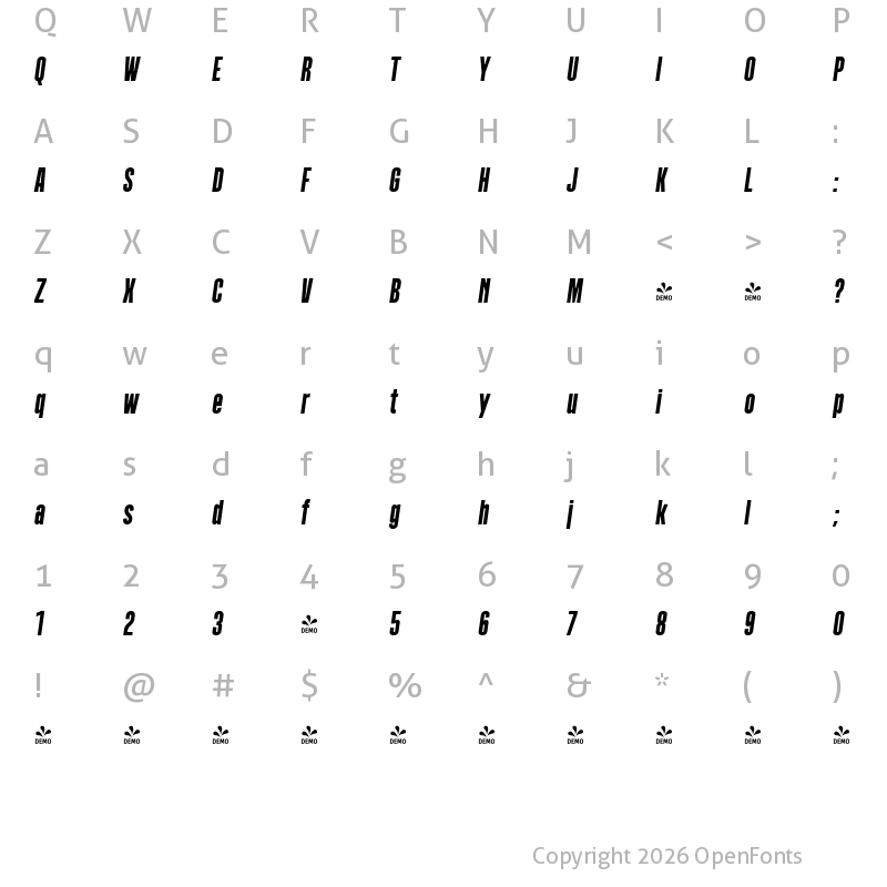 Character Map of FONTSPRING DEMO - Polate Black Italic