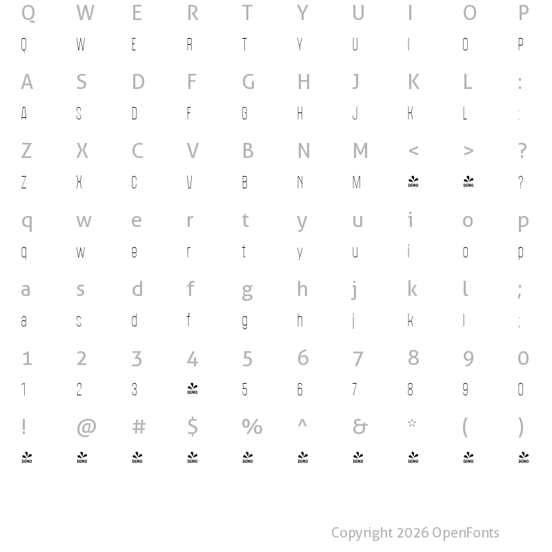 Character Map of FONTSPRING DEMO - Polate C3 Thin Regular