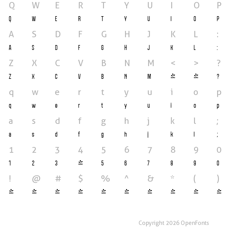 Character Map of FONTSPRING DEMO - Polate D4 SemiLight Regular