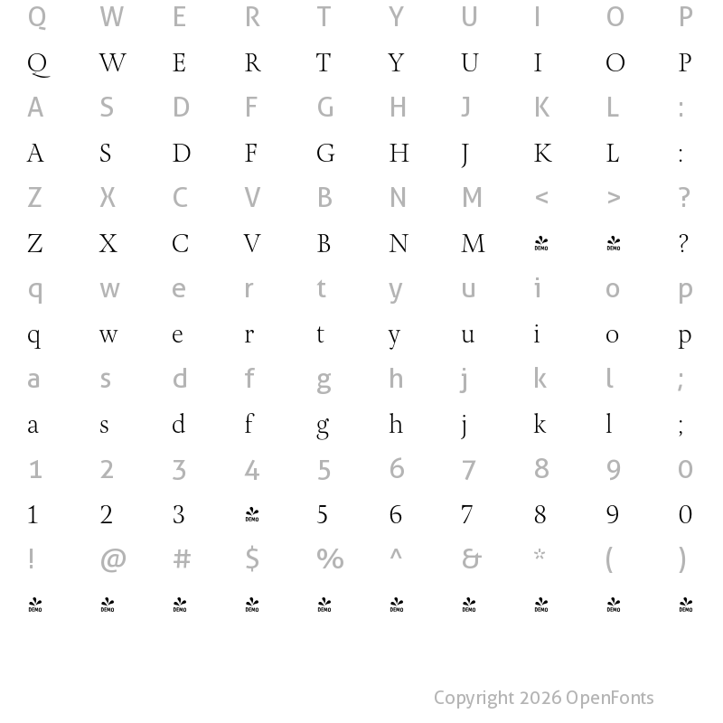 Character Map of FONTSPRING DEMO - Pona Display Thin Regular