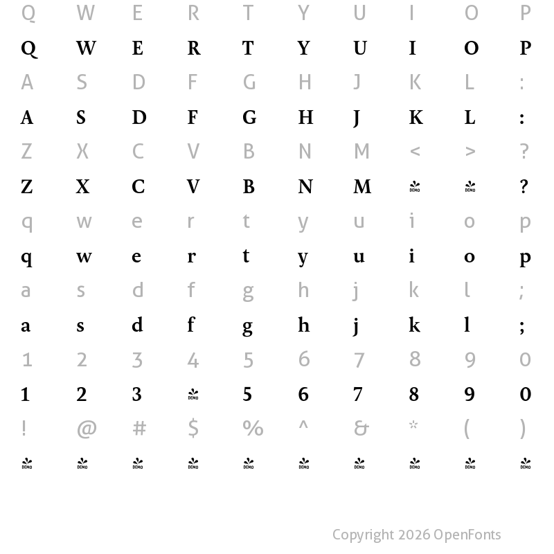 Character Map of FONTSPRING DEMO - Pona SemiBold Regular