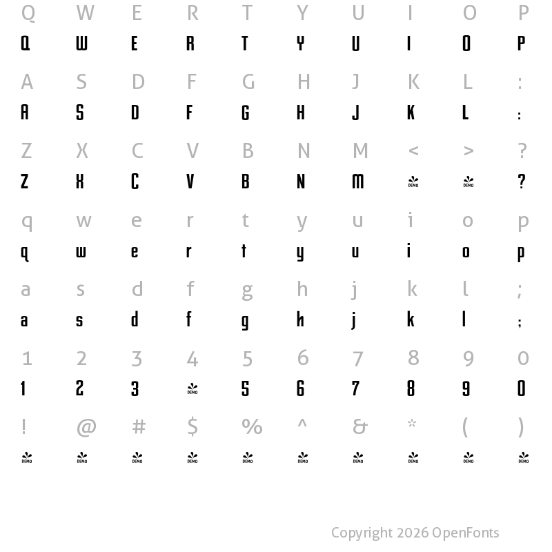 Character Map of FONTSPRING DEMO - Posterface Sans Regular